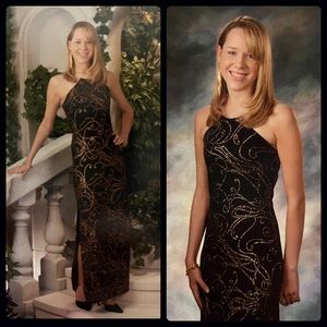 Black and Gold Filigree Maxi Dress